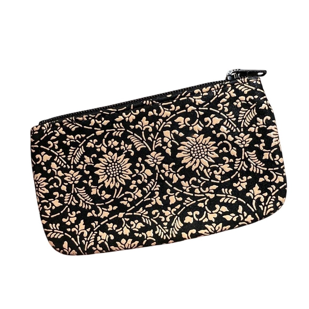 Inden-Ya Yamamoto Japanese Lacquered Deerskin Floral‎ Sunflower Coin Purse Black